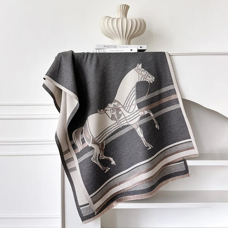 New Hot Winter Scarf Women Soft Cashmere Warm Pashmina Plaid Horse Print Scarves Wraps Thick Shawl Bufandas Tassel Stoles Hijabs