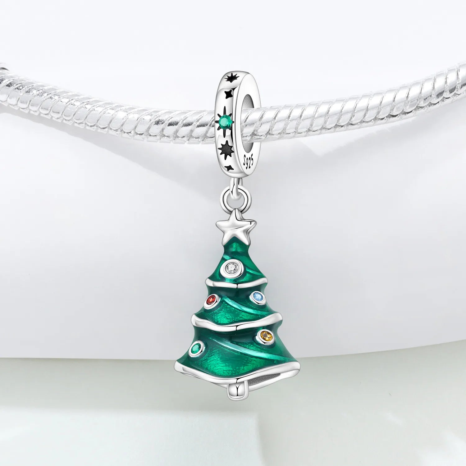 PANPOKI 925 Sterling Silver Christmas Tree Decoration Beads Original Pendants Bracelet Charm Jewelry Party DIY Trendy Gifts