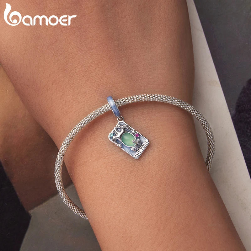 Bamoer 925 Sterling Silver Magical Tarot Card Pendant Purple Rectangle Beads for Women Teens  Bracelet & Bangle DIY Special Gift