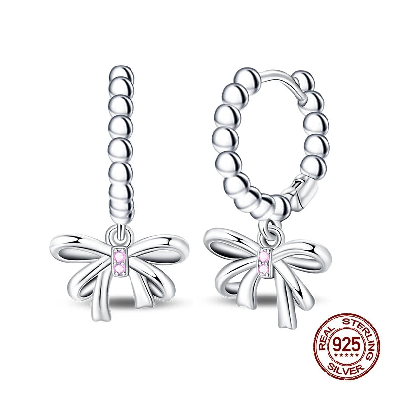 Sweet Bows Earrings 925 Silver Shining Heart Shaped Zircon Hoop Earrings For Women Engagement Birthday Proluxy Fine Jewelry Gift