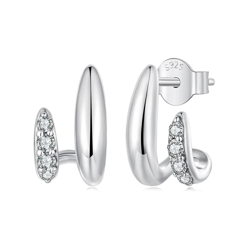 WOSTU Solid 925 Sterling Silver Unique Geometric Double-Layer Stud Earrings, Wedding Engagement Hoop Earring Party Gift