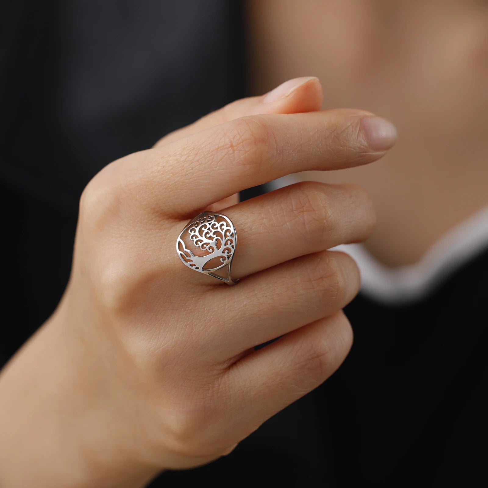 HIPEE Tree of Life Stainless Steel Rings Viking Amulet Silver/Gold Color Couple Ring Wicca Amulet Jewelry Family Friendship Gift