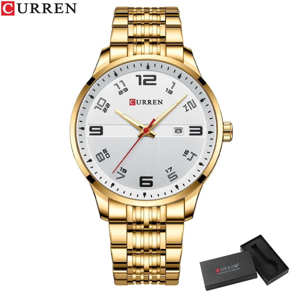 CURREN Business Men Luxury Watches Stainless Steel Quartz Wrsitwatches Male Auto Date Clock with Luminous Hands
