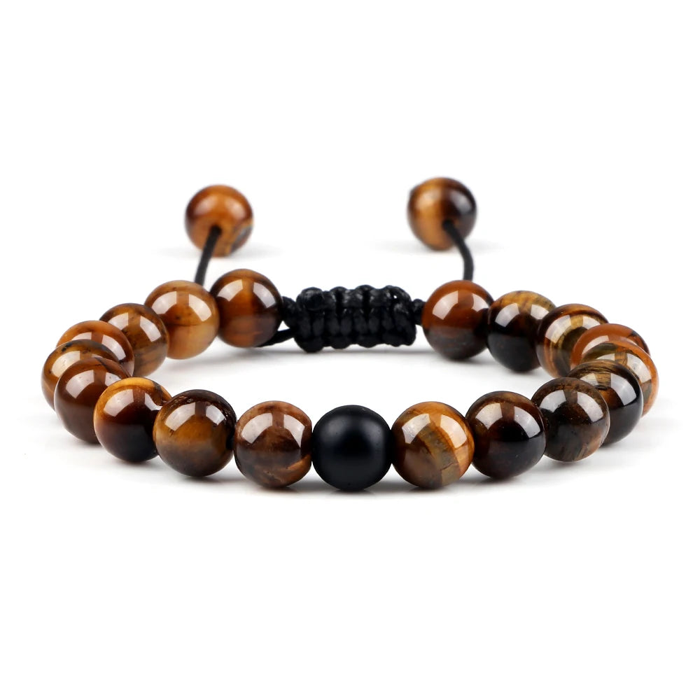 Men Bracelet Tiger Eye Stone Braided Bracelet Black Matte Natural Stone Beads Bracelet Couple Distance Charm Yoga Jewelry Gifts - Madeinsea©