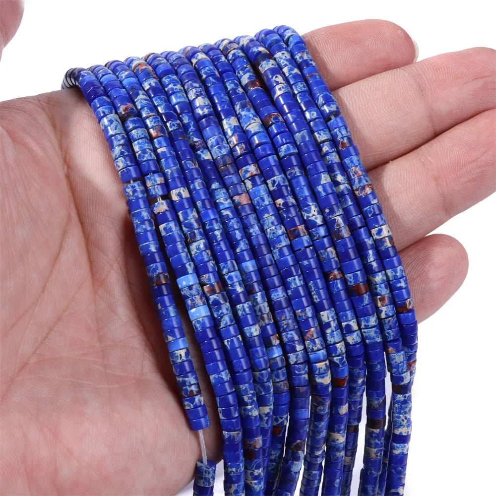 2x4mm Blue Flat Round Stone Bead Imperial Agates Jades Rondelle Loose Beads For Jewelry Making DIY Bracelets Necklace Handmade