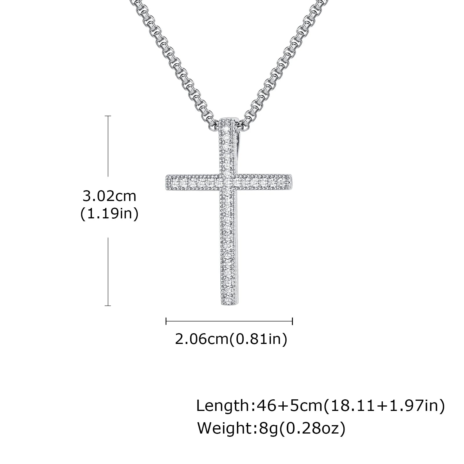 Collier pendentif croix Vnox Bling en zircon avec chaîne à maillons, unisexe, couleur argent, simple collier croix du Christ pour hommes et femmes