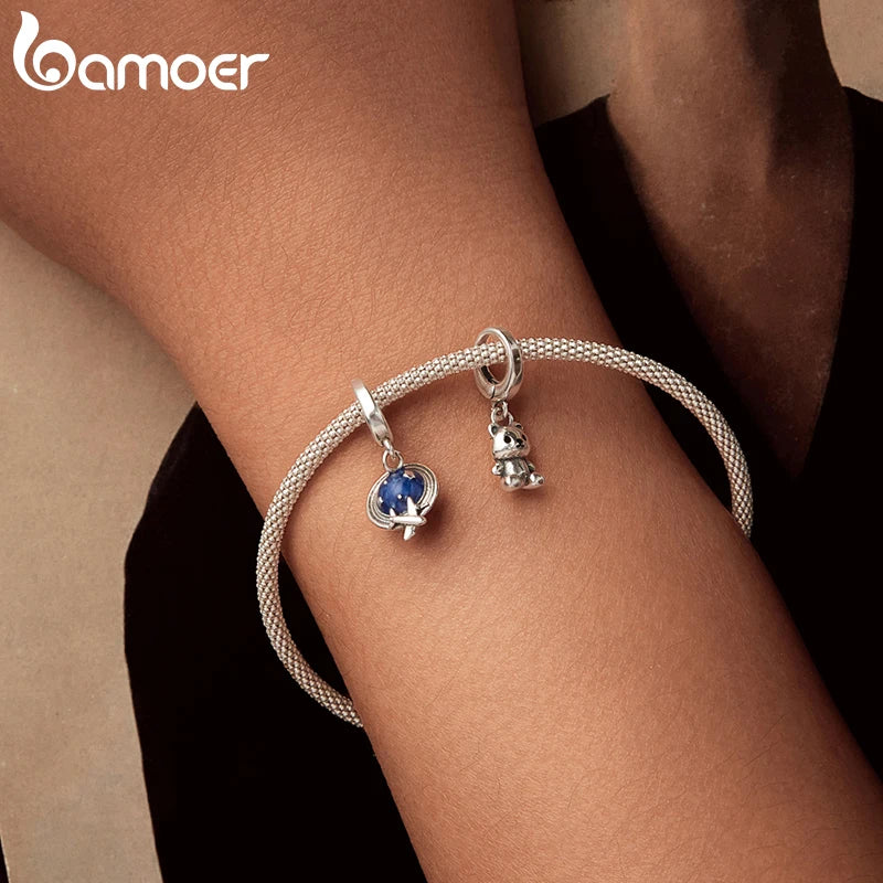 BAMOER Reiseserie Anhänger aus massivem 925er Sterlingsilber in Form eines Reisepasses, einer Kamera oder eines Flugzeugs, passend für Armbänder und DIY-Schmuckperlen