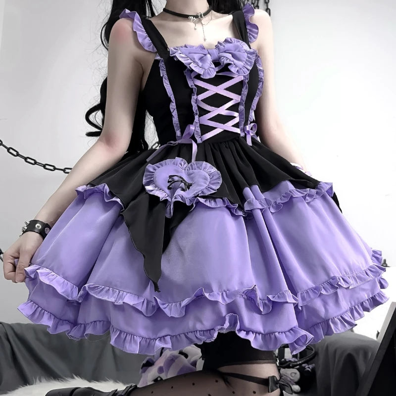 Japanese Gothic Lolita Jsk Dress Japanese Women Harajuku Y2k Halloween Little Witch Cosplay Ruffles Bow Princess Party Dresses