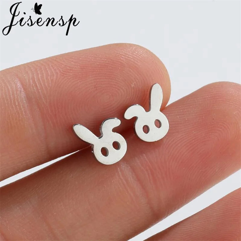 Jisensp Cute Bunny Rabbit Carrot Earrings Animal Stainless Steel Women Earrings Korean Fashion Jewelry for Girlfriend Gift