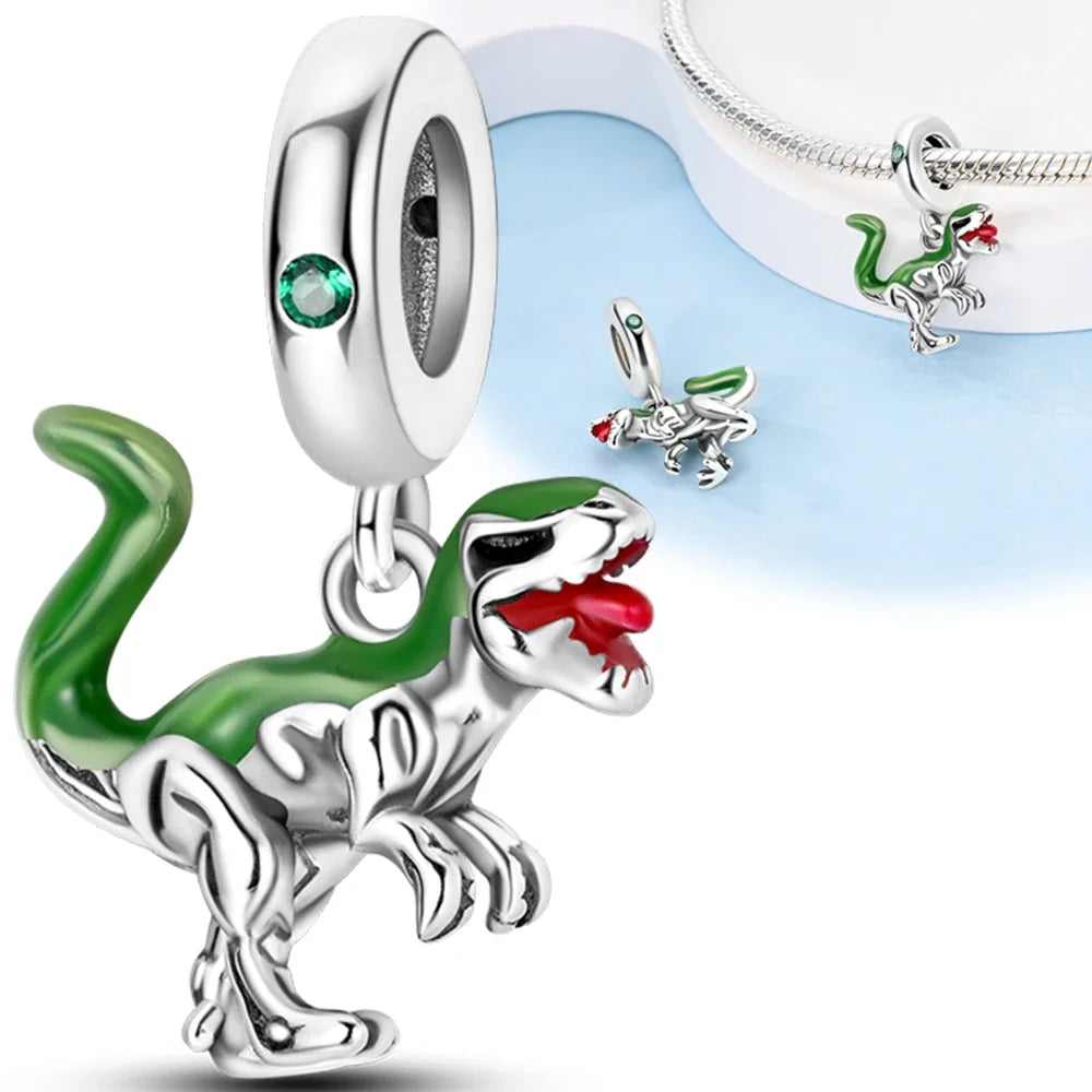 925 Sterling Silver Jurassic T-Rex Flying Dragon Charm Pendant Beads Fit 925 Original Bracelet for Women Jewelry Making