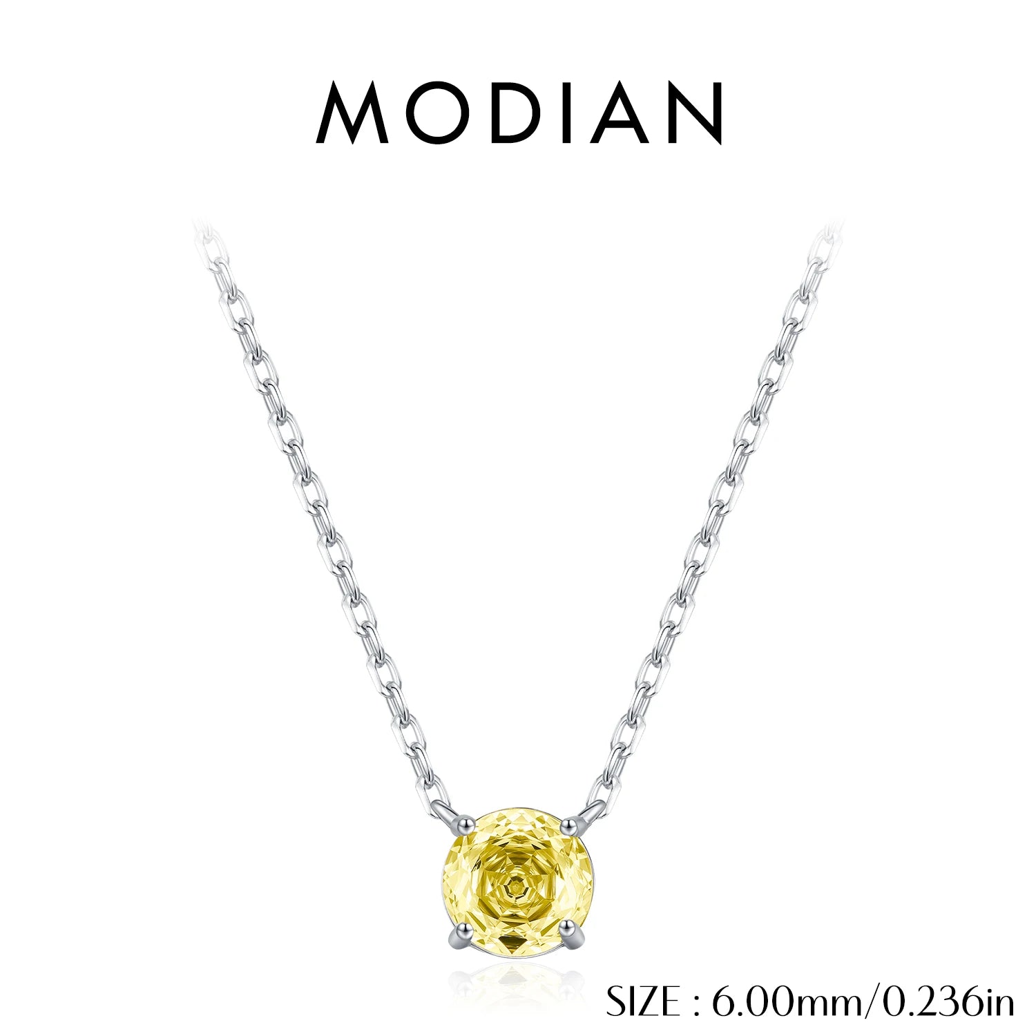 MODIAN 925 Sterling Silver Fashion Daily Light Yellow Round Rose Cut CZ Pendant Necklaces For Women Fine Jewelry