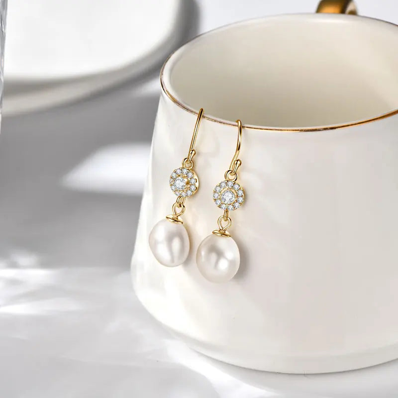 OXTAO Baroque Freshwater Pearl 9-10mm Stud Earring for Ladies Real 925 Silver Hook Piercing Earrings Jewelry Korean Wholesale