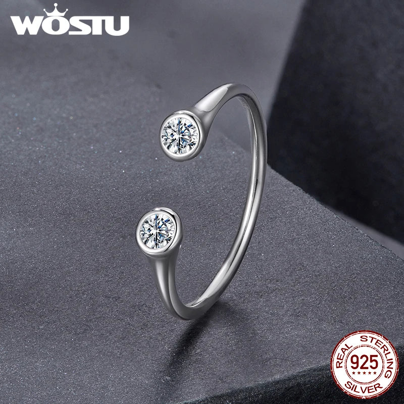 WOSTU 2 Stone Moissanite Open Ring S925 Sterling Silver For Women,Diamond Cut Minimalist Wedding Promise Rings Gift for Her - Madeinsea©