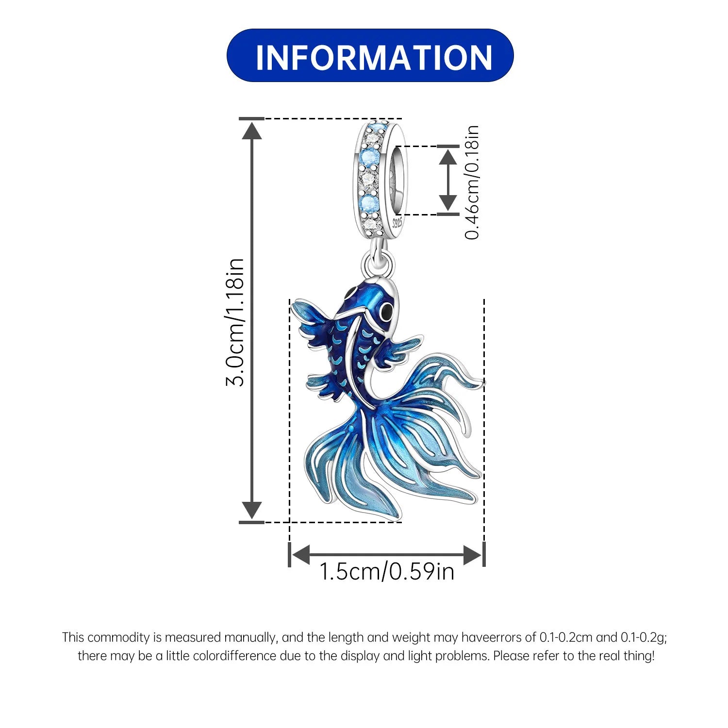 PANPOKI 925 Sterling Silver Blue Fish Lucky Symbol Beads Original Pendants Bracelet Charm Jewelry Party DIY Trendy Gifts