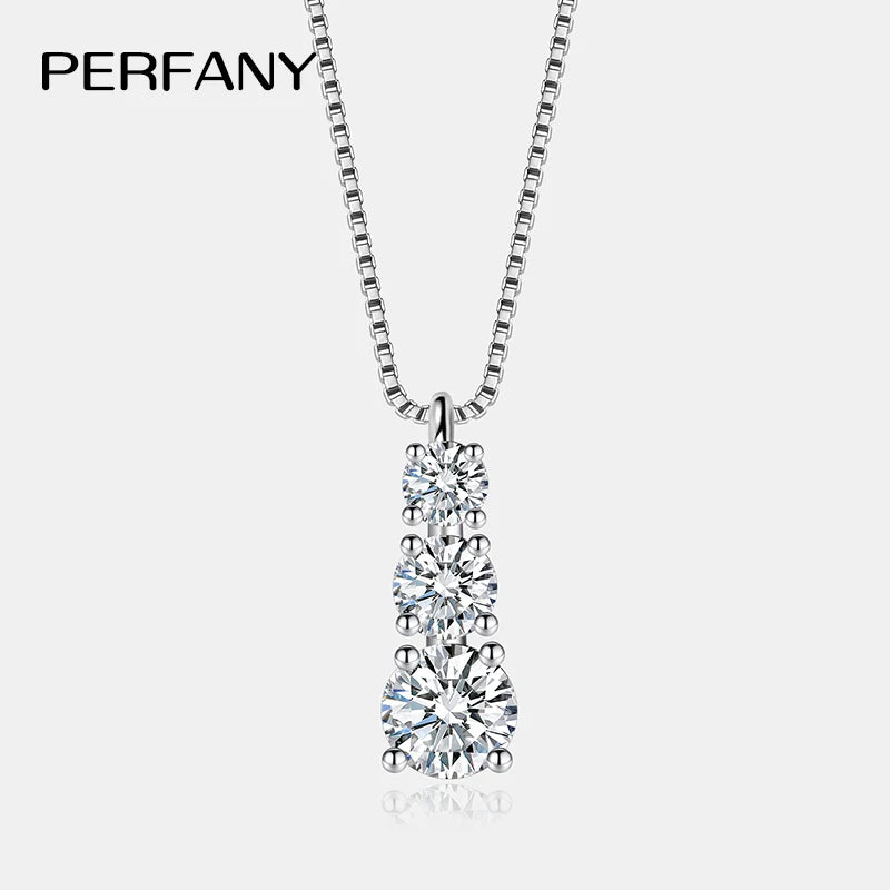 PERFANY 1.8CT Moissanite Necklace for Women S925 Pure Silver 3-Stone Laboratory Cultivated Diamond Pendant Luxury Jewelry Gift - Madeinsea©