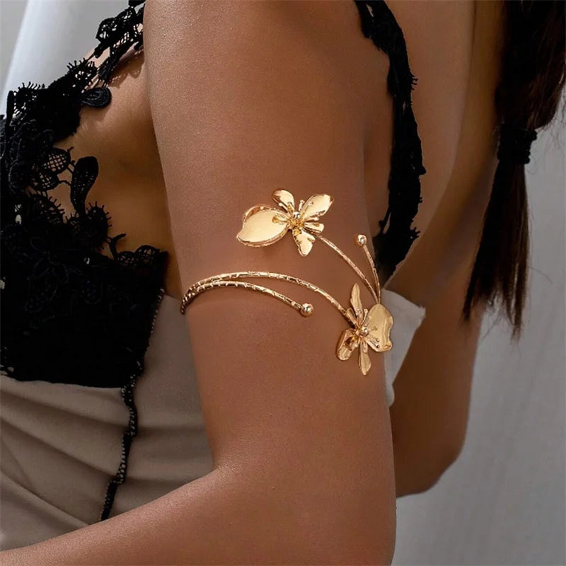 Elegant Flower Open Arm Bracelet Adjustable Bangle For Women Gold Plated Starfish Shell Octopus Shape Arm Cuff Party Jewelry