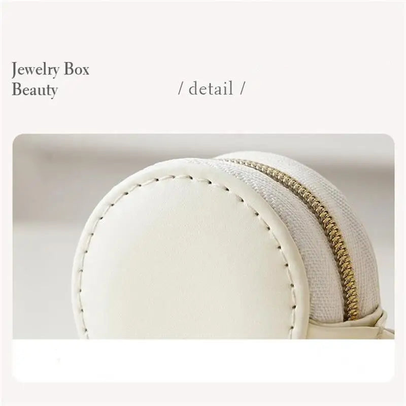 Mini-Schmuckaufbewahrungstasche, rundes Lederetui für unterwegs, mit Platz für Schlüsselanhänger, Ohrringe und Ringe