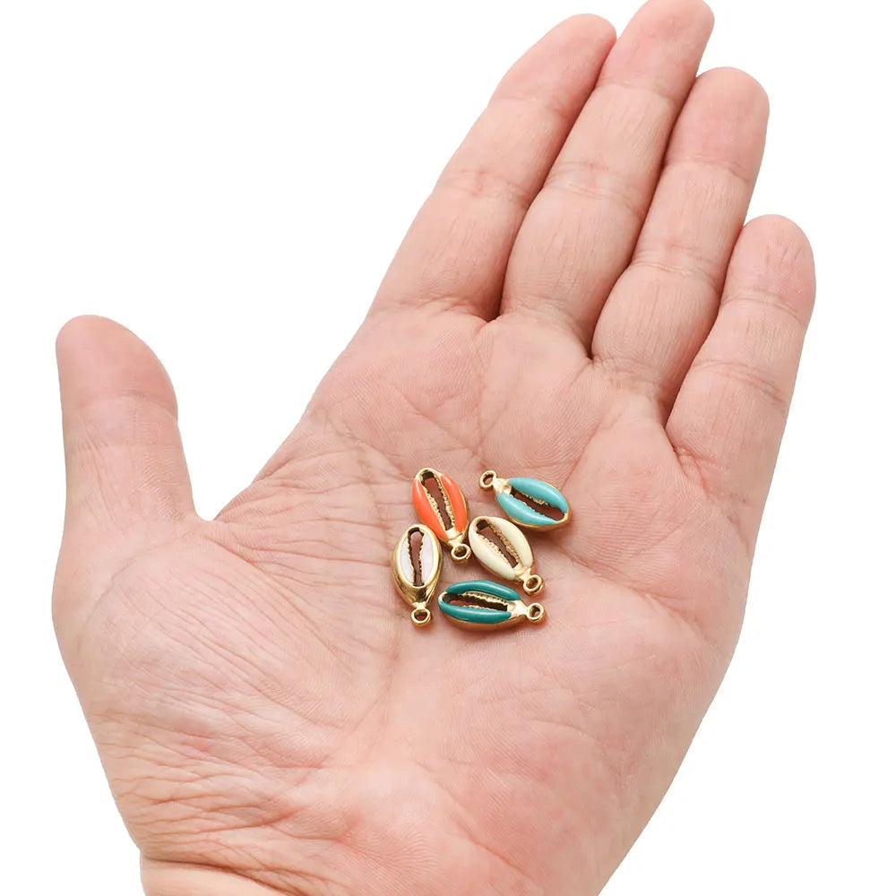 5 Stück Edelstahl-Anhänger mit mehrfarbiger Emaille-Muschel-Charms für selbstgemachte Strand-Fußkettchen, Armbänder, Halsketten