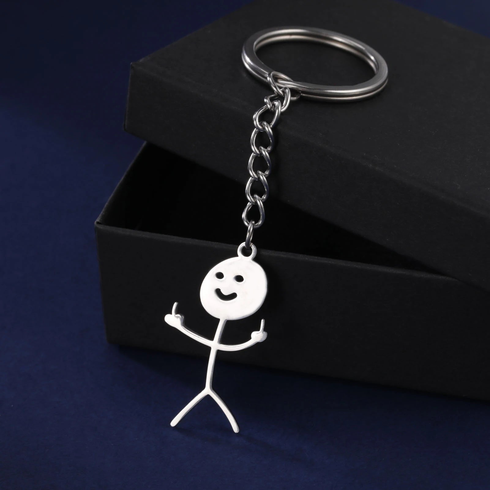 Dreamtimes Funny Doodle Key Chain Graffiti Stainless Steel Middle Finger Stickman Men Pendant Key Rings Jewelry Couples Hip-hop