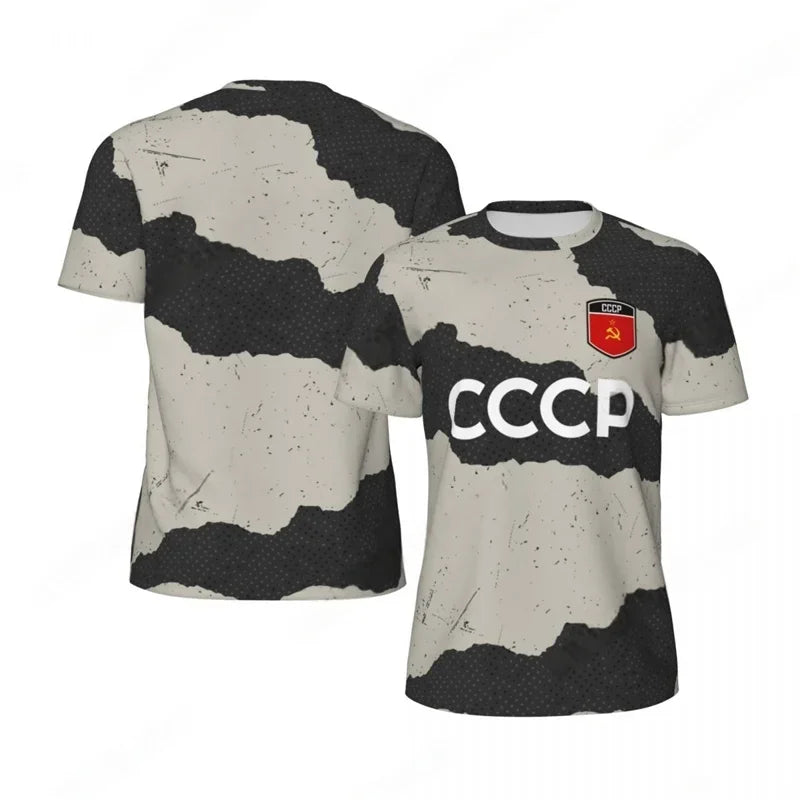 CCCP Pattern Football T-shirt Men Summer Oversized Soccer Running Short Sleeves Tops Fashion Sports Football Jersey Tee Shirts