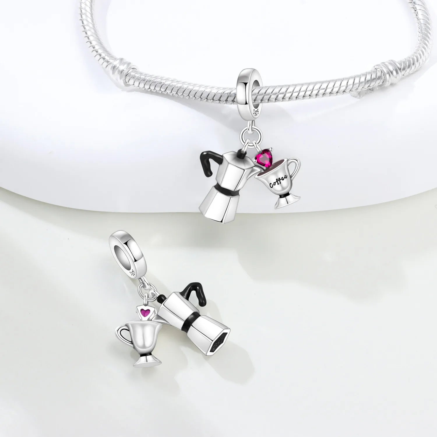 PANPOKI 925 Sterling Silver Love Coffee Cup Pendant Beads Original Pendants Bracelet Charm Jewelry Party DIY Trendy Gifts