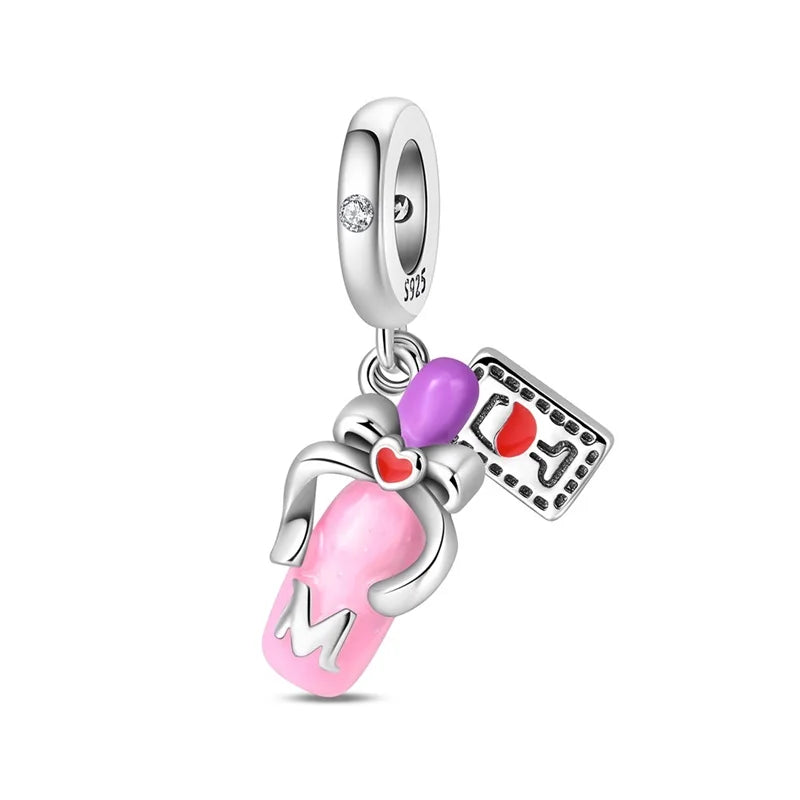 925 Silver Plated Magic Mirror Perfume Princess Angel Trunk Pink Charms Beads Fit Pandach 925 Original Bracelet Fine DIY Jewelry