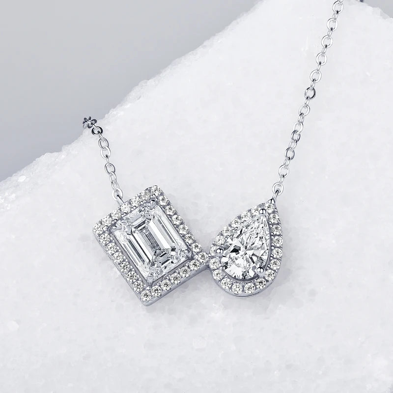 OXTAO 925 Silver 8x6mm Emerald Cut Moissanite Pendant Necklaces  for Women Drop-shaped Clavicle Chain Necklace Jewelry Gift