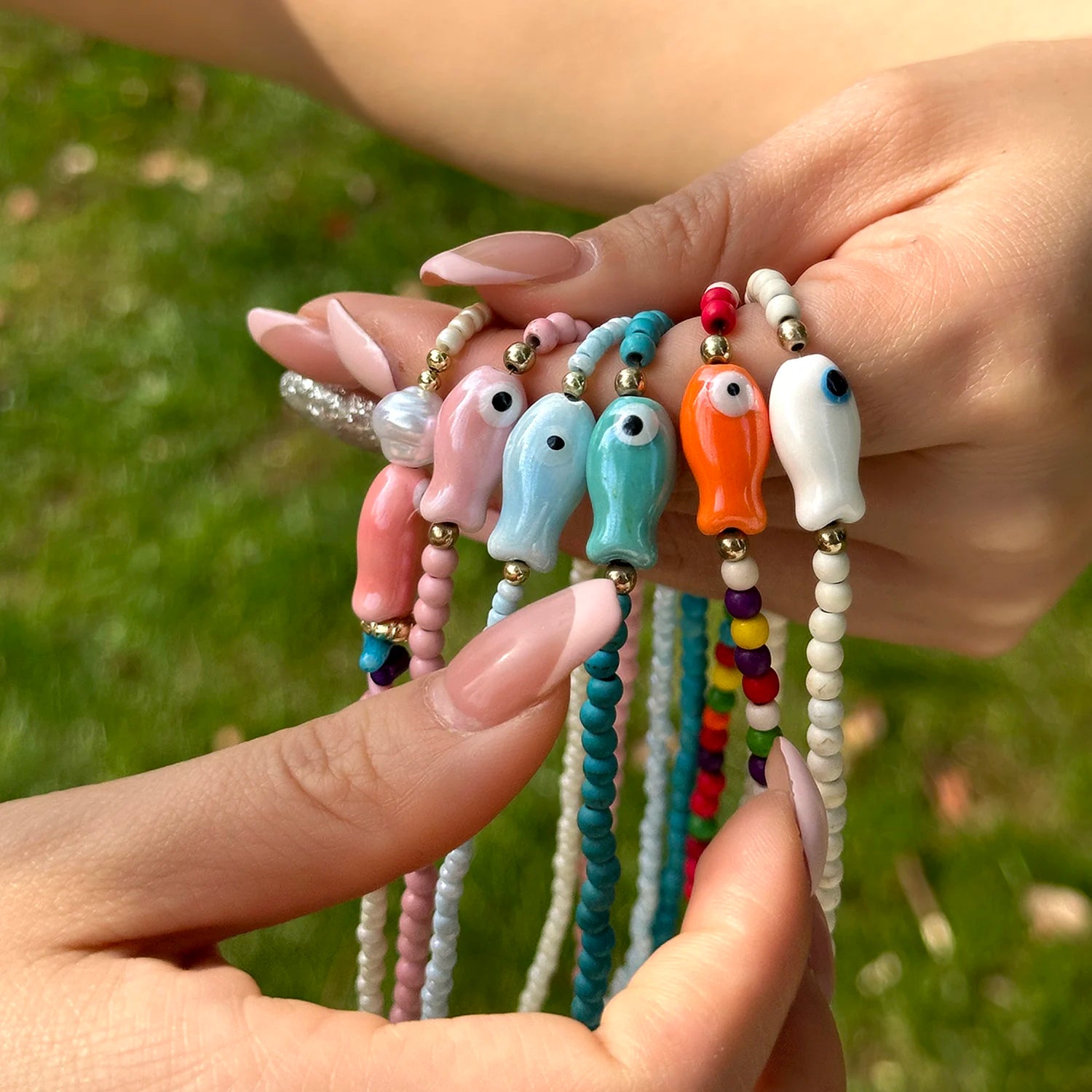 Colorful Ceramic Fish Beaded Necklace For Women Unisex Handmade Rice Beads Choker Beach Party Aesthetic Charm Jewelry Gifts