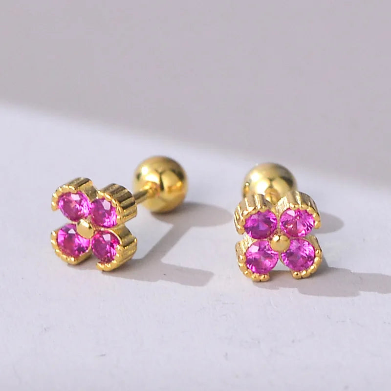 925 Sterling Silver Shiny Colored Zircon Flower Stud Earrings for Women Exquisite Jewelry Bijoux Accessories