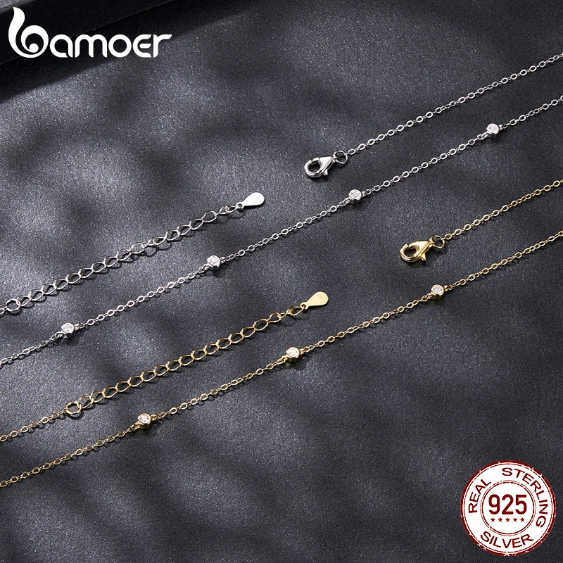 BAMOER 925 Sterling Silver Moissanite Layering Necklace, Gold Plated Adjustable Link Chain Necklace for Women Station Necklace