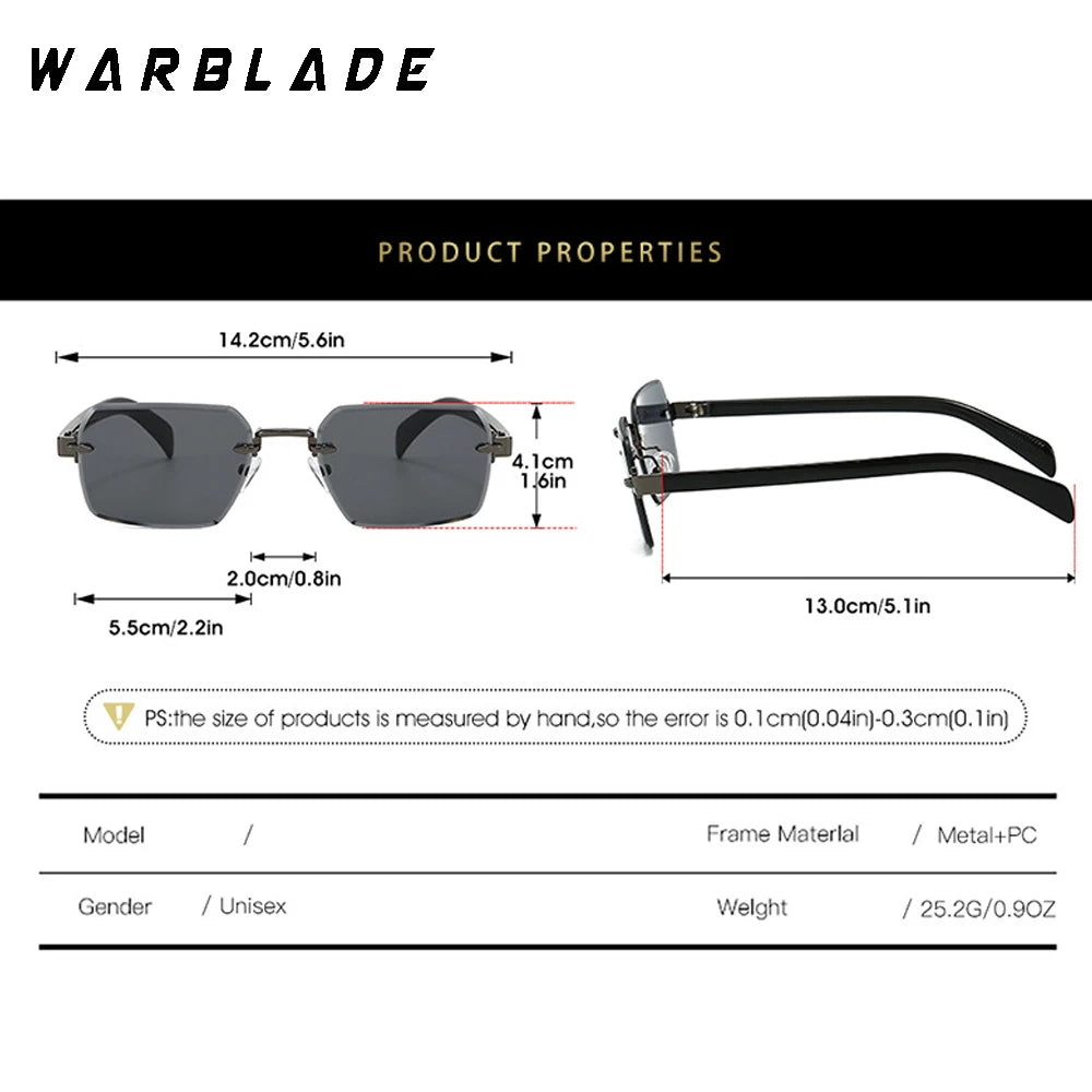 Luxury Square Sunglasses Men Retro Brand Designer Fashion Rimless Sun Glasses Shades Cutting Lens Ladies Frameless Eyeglasses