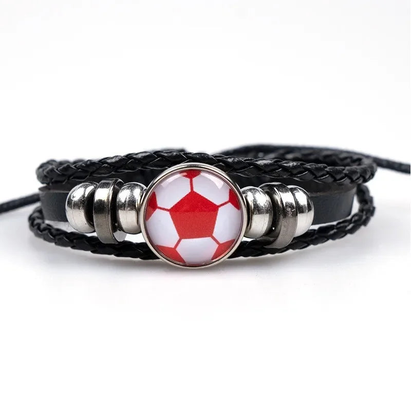 Fashion Football Sport Bracelet For Men Soccer Basketball Tennis Charm Braided Leather Bracelet Women Adjustable Chain Jewelry