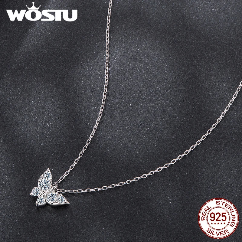 WOSTU Butterfly Moissanite Necklace For Women, 925 Sterling Silver Diamond Cut moissanite Wedding Jewelry Party Valentine's Gift