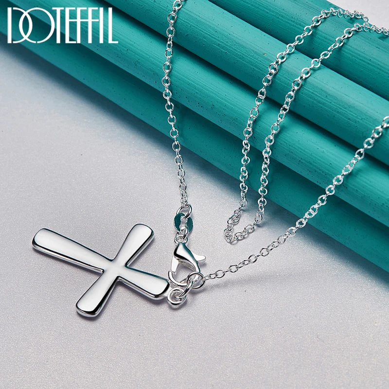 DOTEFFIL 925 Sterling Silver Cross Heart Pendant Necklace For Woman Man Wedding Engagement Party Charm Jewelry