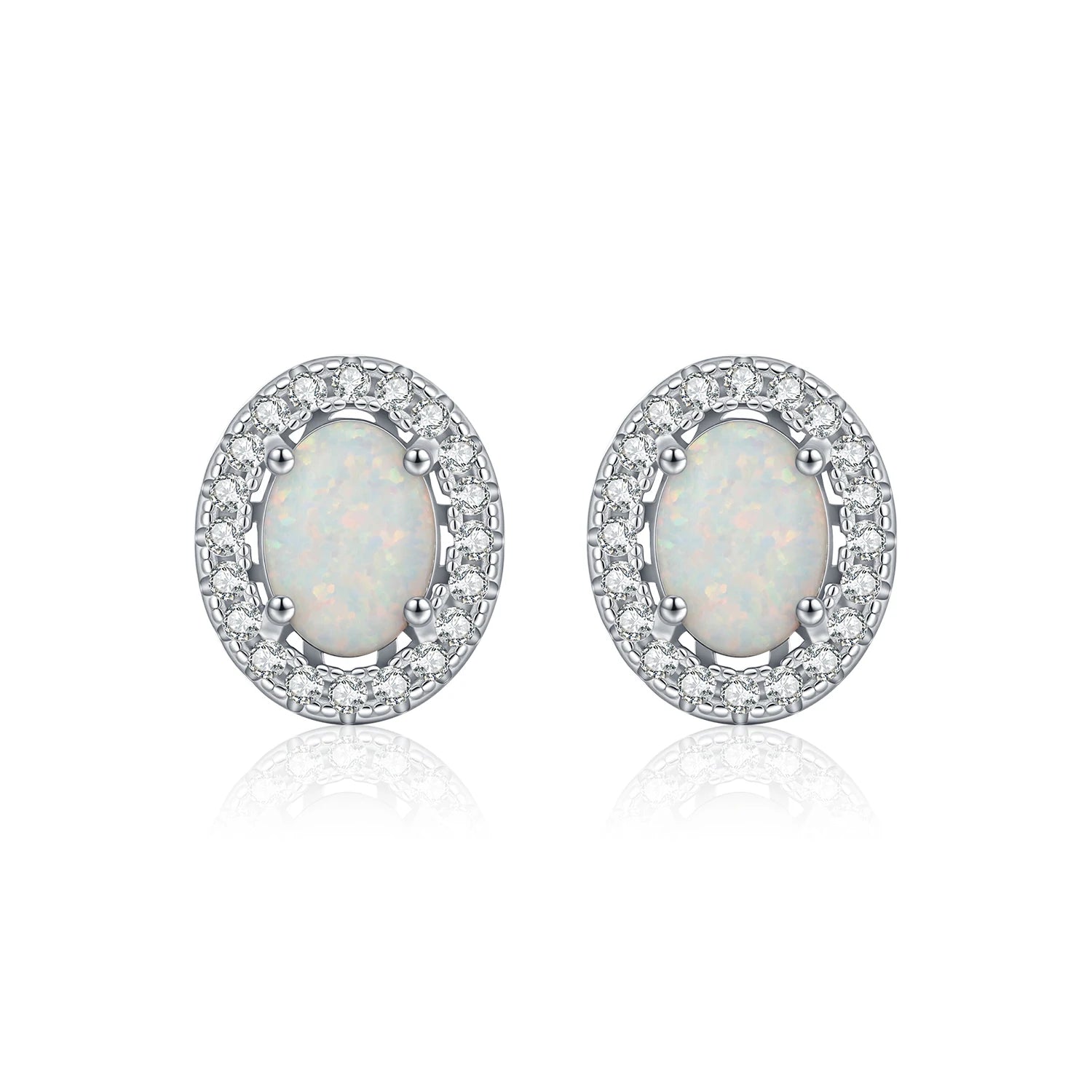 MODIAN 925 Sterling Silver Daily OL Ear Studs Elegant Oval Simulated Halo Opal Stud Earrings For Women Fine Jewelry
