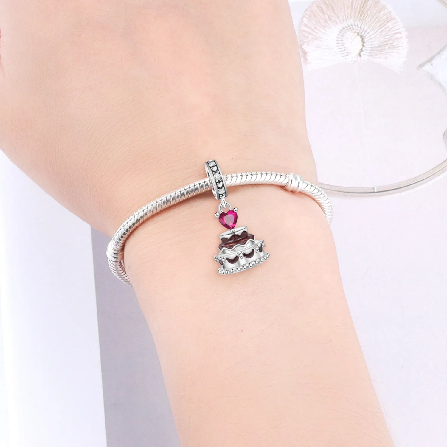 PANPOKI 925 Sterling Silver Chocolate Love Cake Pendant Beads Original Pendants Bracelet Charm Jewelry Party DIY Trendy Gift