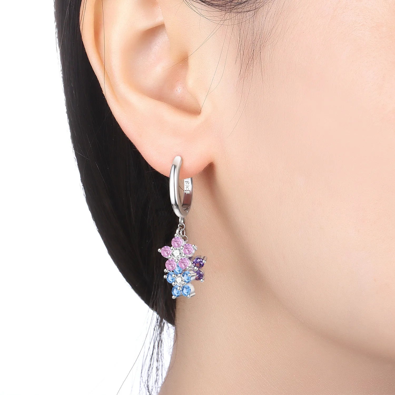 PANPOKI 925 Sterling Silver Colorful Zircon Flower Drop Earrings Women Earrings Charm Trend Versatile Party Jewelry Trendy Gift