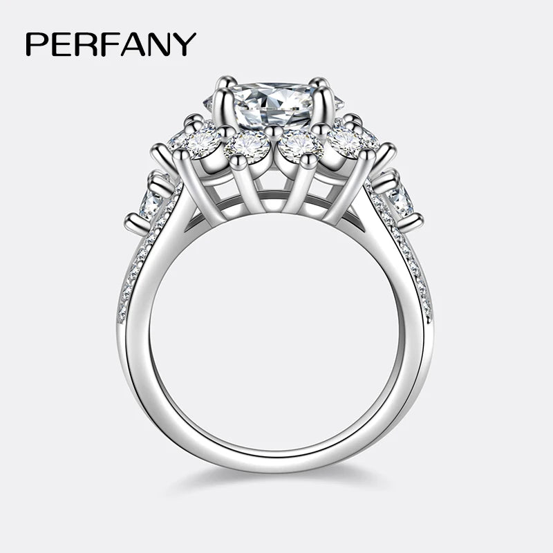 PERFANY 3CT Sunflower Moissanite Ring for Women S925 Pure Silver Plated 18K White Gold Diamond Luxury Wedding Jewelry - Madeinsea©