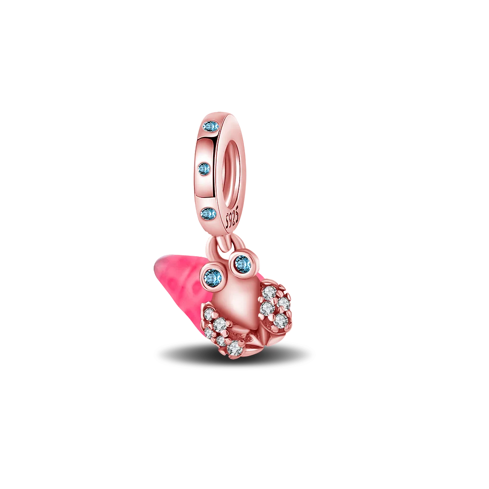 925 Sterling Silver Real Rose Gold Pink Octopus Summer Turtle Heart Dangle Charm Fit Original Bracelet Necklaces Bracelet Girl