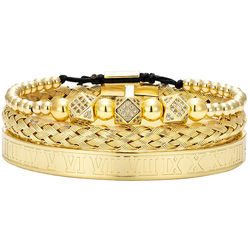 MKENDN Classical Handmade Braiding Bracelet Gold Color Hip Hop Men Pave CZ Zircon Geometry Roman Numeral Luxury Jewelry
