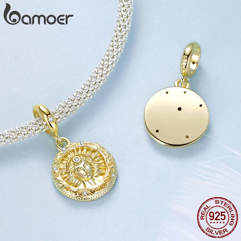 Bamoer Sonnengöttinnen-Anhänger aus 925er Sterlingsilber, 18 Karat vergoldete Zirkonia-Perlen, DIY-Armbandzubehör für Frauen und Mütter