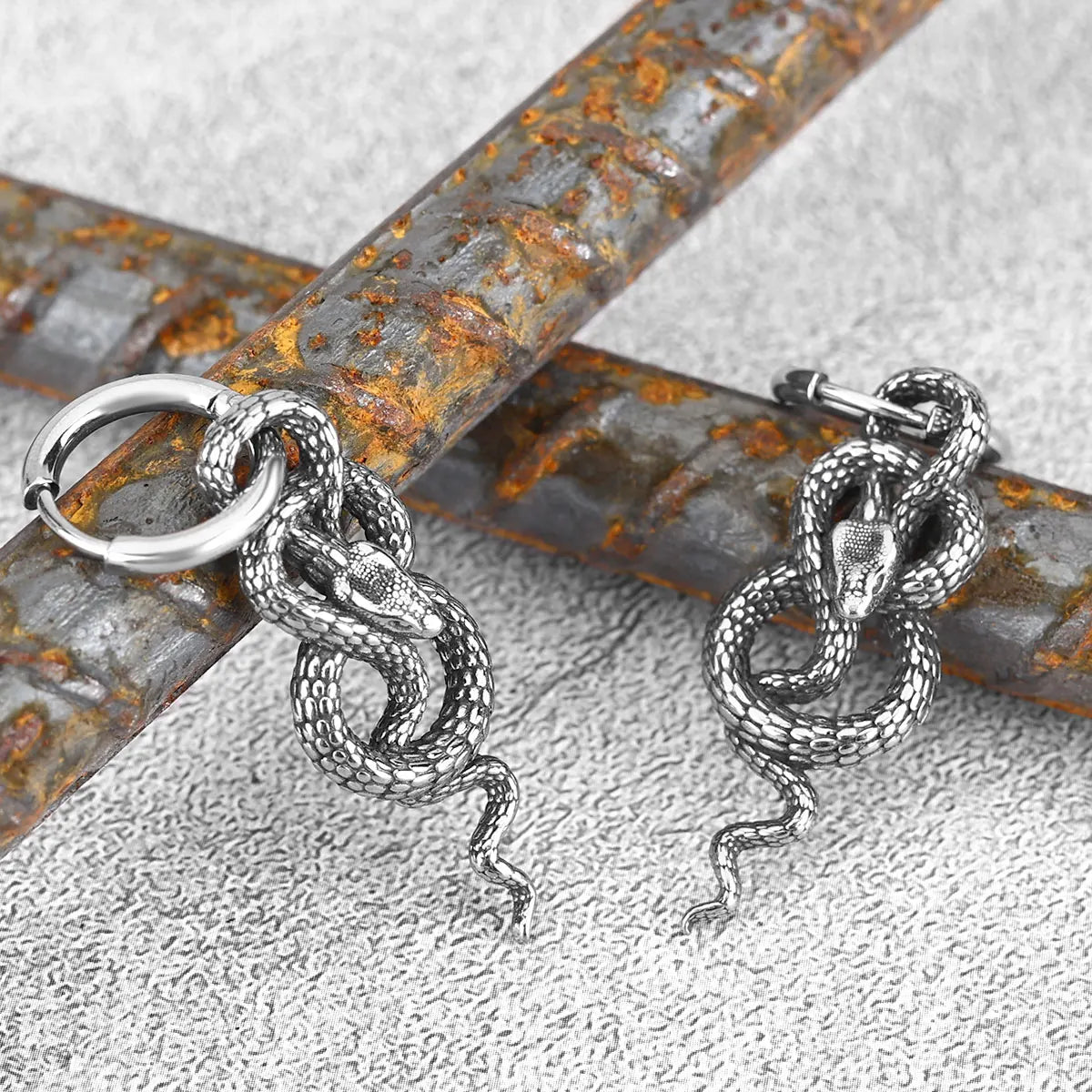 Stainless Steel Retro Street Tail Winding Snake Fashion Earrings Europe and The United States Men's Personality Ms. Earrings