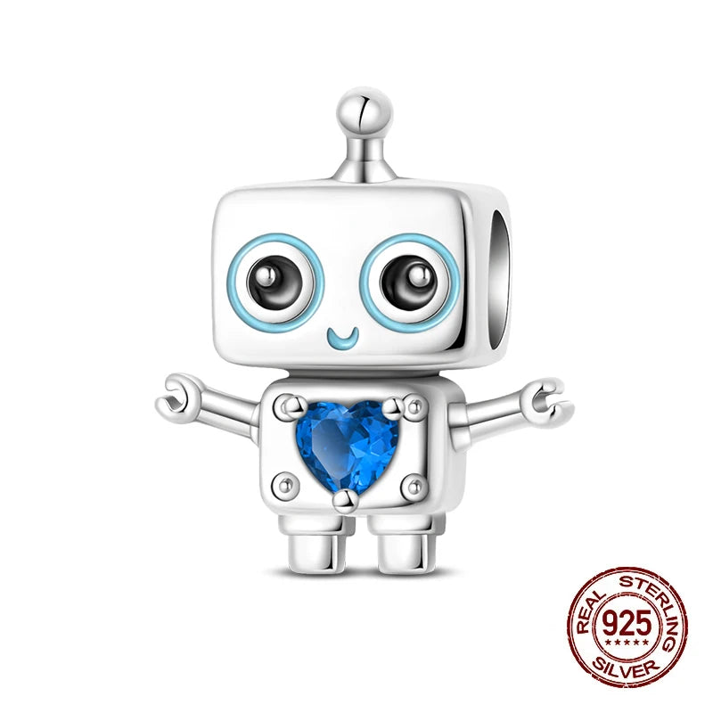 Bracelet à breloques mignonnes en argent sterling 925, taille originale, avec des motifs de monstres, robots, chiens et pandas chinois. Perles et breloques pour femmes, à créer soi-même ou pour des fêtes. Bijoux de fête.