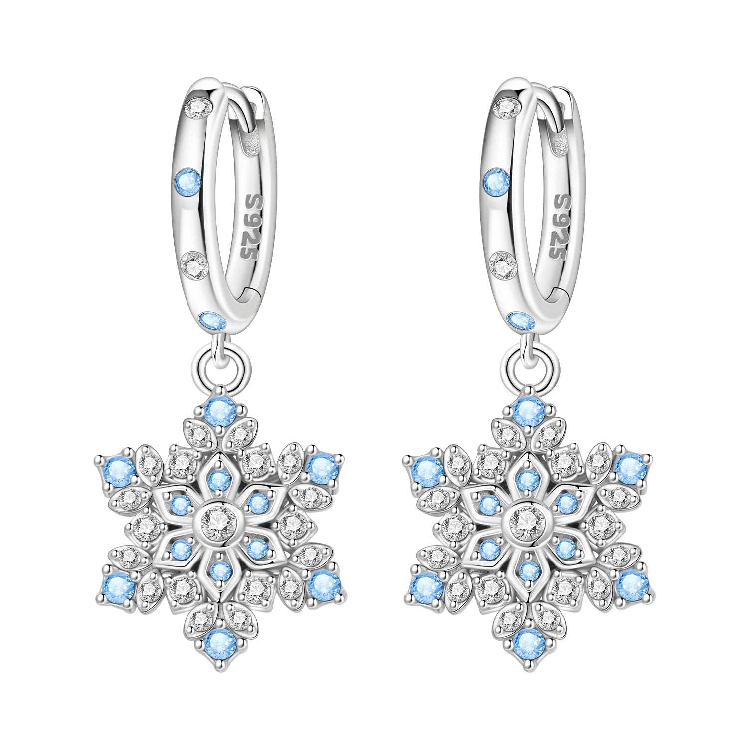 PANPOKI 925 Sterling Silver Sparkling Blue Snowflake Earrings Series Drop Earrings For Women Party Gifts Trendy Jewelry