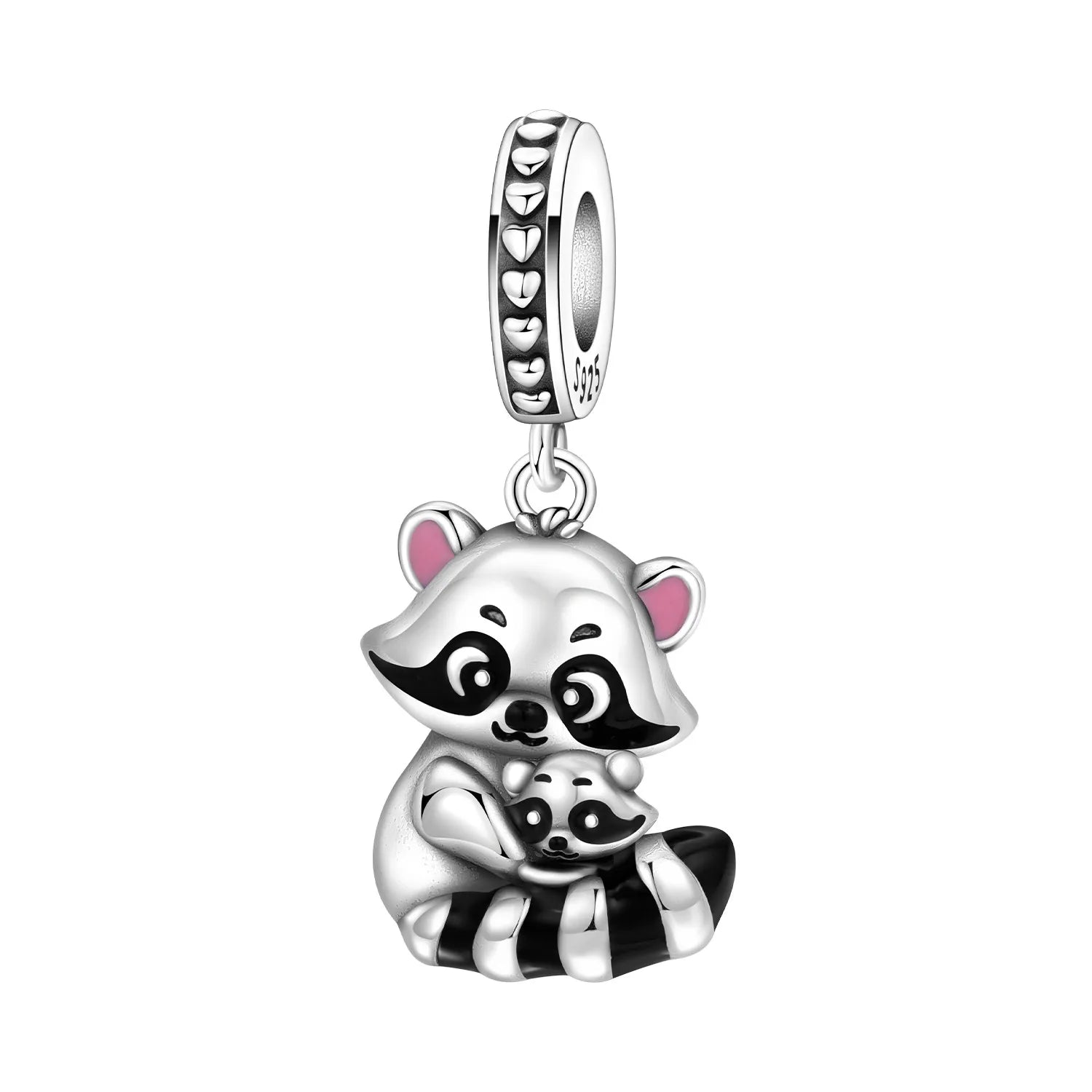 PANPOKI 925 Sterling Silver Cute Raccoon Mother Child Animal Beads Original Pendants Bracelet Charm Jewelry Party DIY Gifts