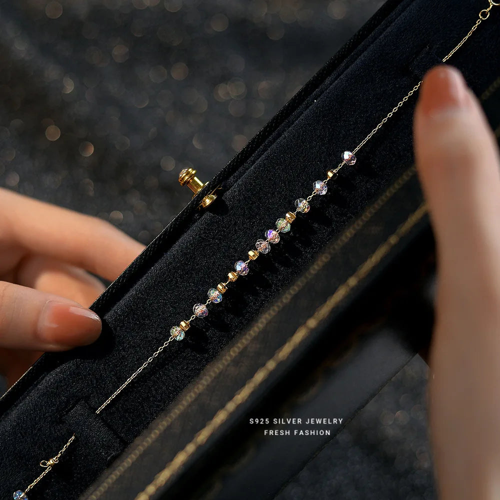 925 Sterling Silver Irregular Colorful  Bead Bracelet for Women Korean Fashion Sweet Gift Jewelry Accessories