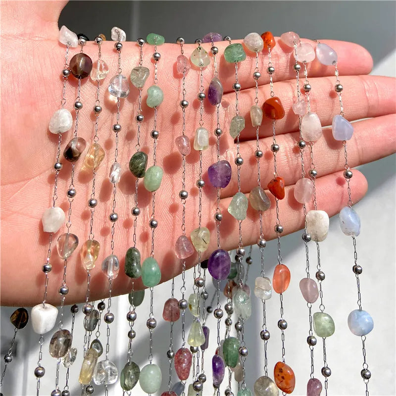 Natural Quartzs Stone Stainless Steel Chips Beads Chains For DIY Bohemia Jewelry Making Women Necklace Choker Bracelet Handmade - Madeinsea©