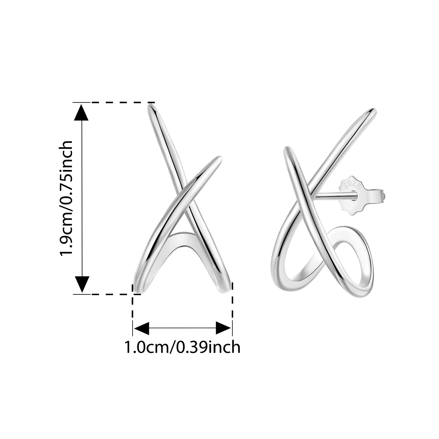 BISAER 925 Sterling Silver Simple X Stud Earrings Minimalist Geometry Lines Stud Ear Plated Gold for OL Women Party Fine Jewelry