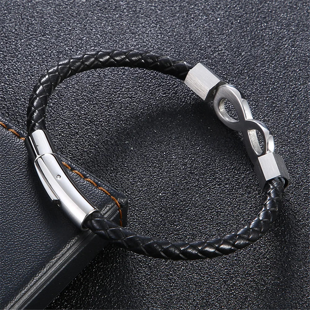 MKENDN Classic NO.8 Men Women Infinity Bracelet Woven Braided Leather Bracelets 316L Stainless Steel Jewelry Gifts - Madeinsea©
