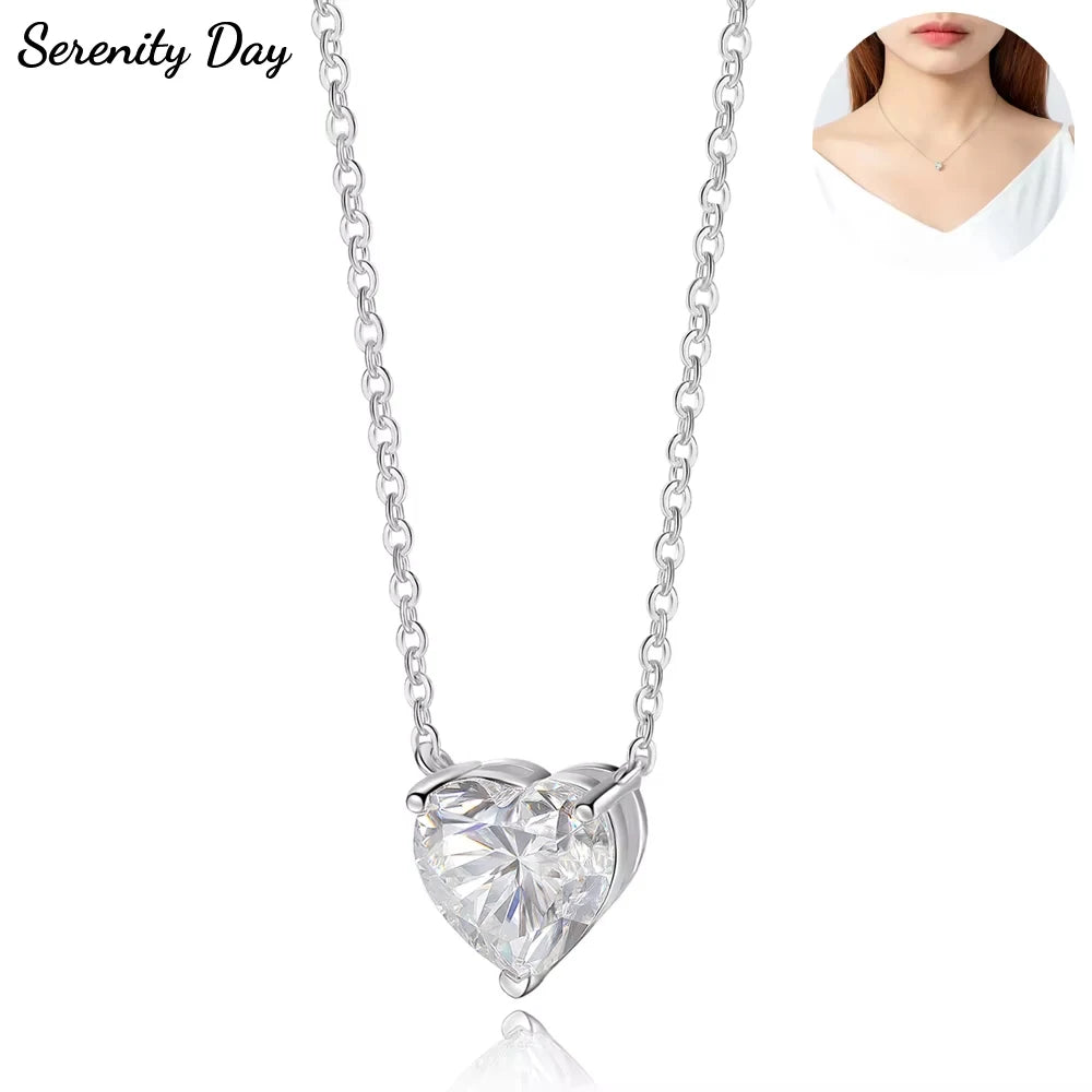 Serenity 2ct 4ct Heart Cut D Color Moissanite Necklace For Women Wedding Bridal S925 Sterling Silver Pendant Necklace Plated 18K